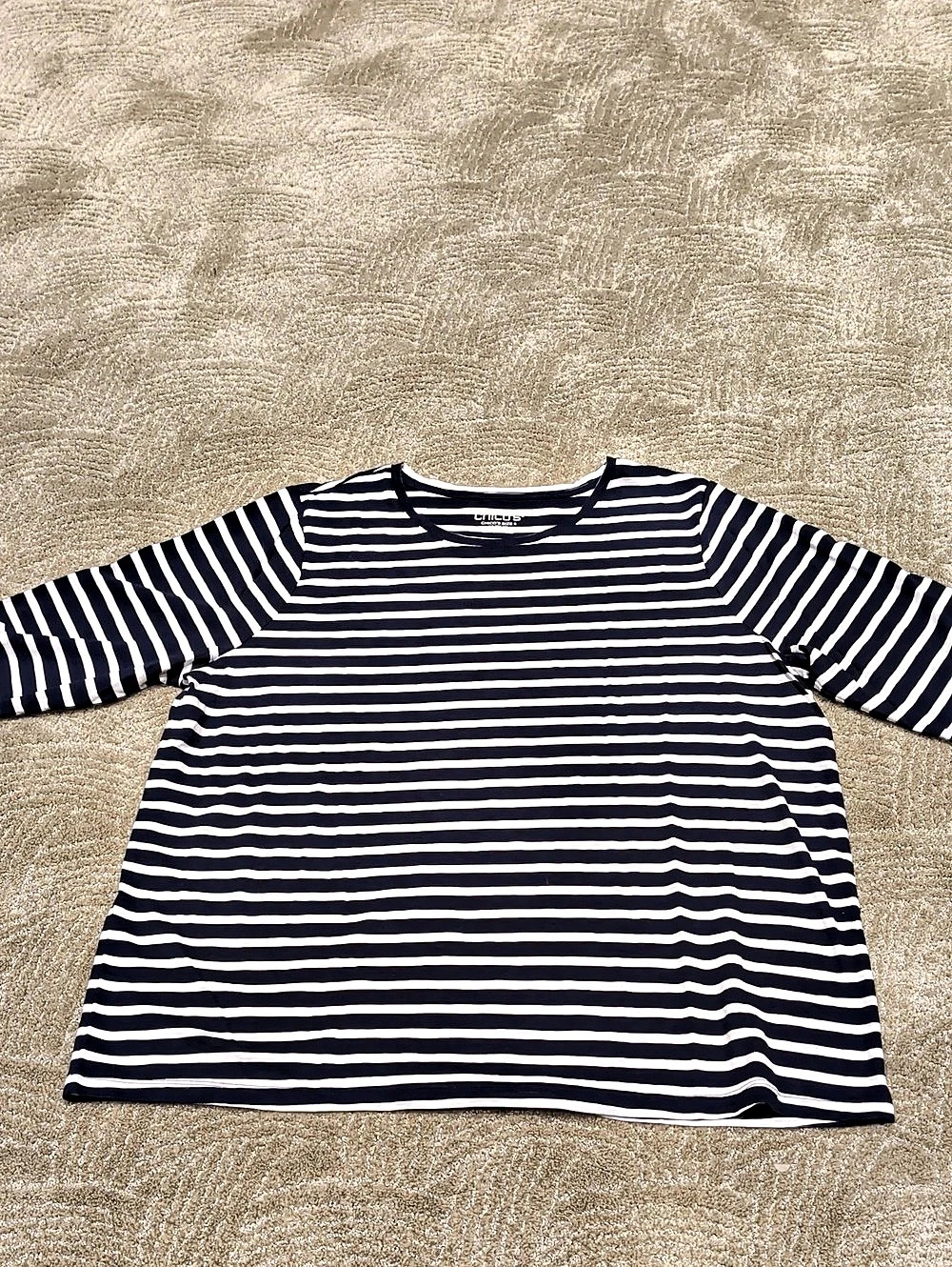 Chico's Striped Cotton Slub 3/4 Sleeve Button Tee Striped Long Sleeve Top Size 4